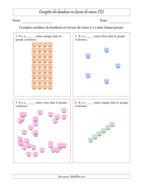 Compter des bonbons en forme de cœurs en dispositions variées (Version Difficile) (E)