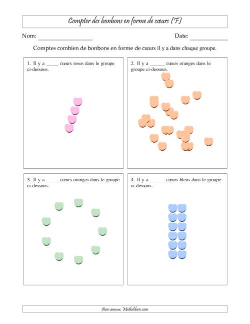 Compter des bonbons en forme de cœurs en dispositions variées (Version Difficile) (F)