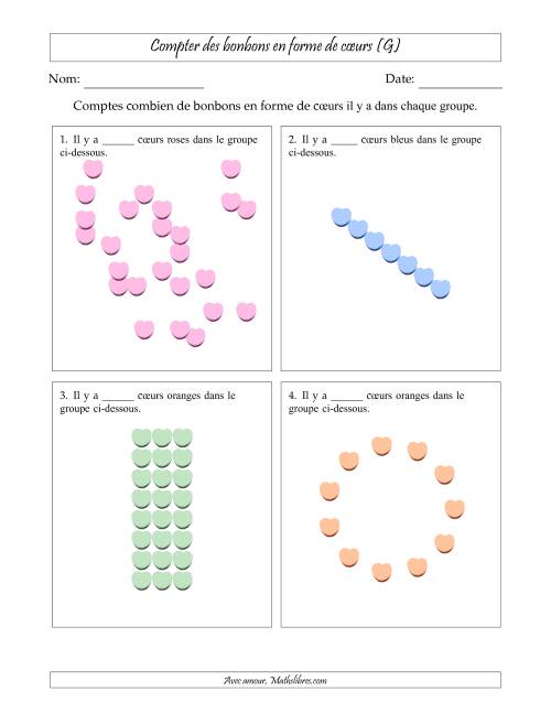 Compter des bonbons en forme de cœurs en dispositions variées (Version Difficile) (G)