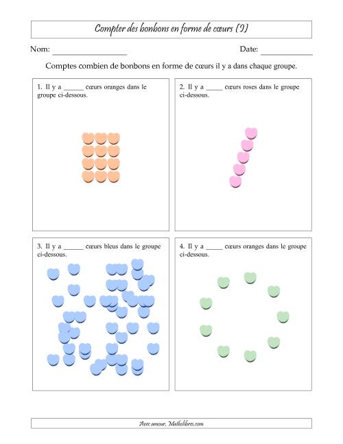 Compter des bonbons en forme de cœurs en dispositions variées (Version Difficile) (I)