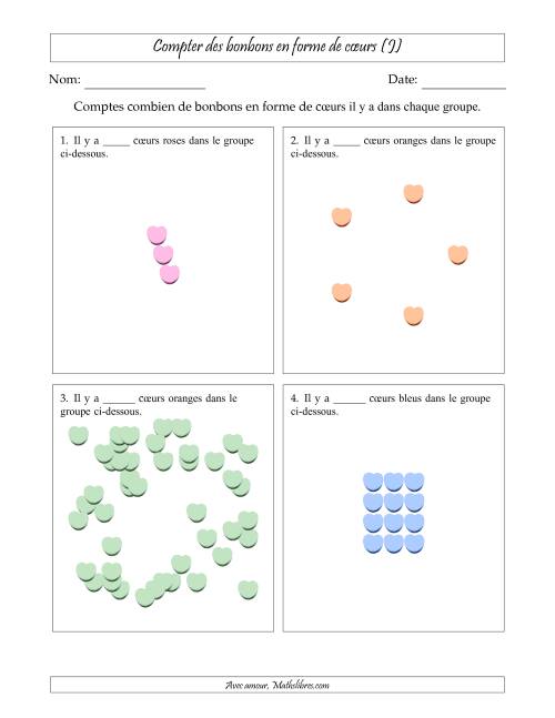 Compter des bonbons en forme de cœurs en dispositions variées (Version Difficile) (J)