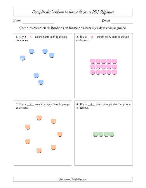 Compter des bonbons en forme de cœurs en dispositions variées (Version Facile) (D) page 2