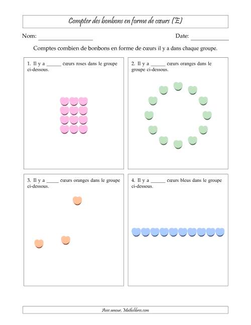 Compter des bonbons en forme de cœurs en dispositions variées (Version Facile) (E)