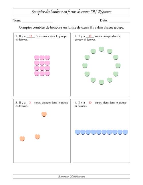 Compter des bonbons en forme de cœurs en dispositions variées (Version Facile) (E) page 2