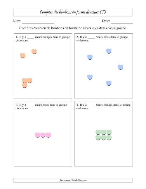 Compter des bonbons en forme de cœurs en dispositions variées (Version Facile) (F)