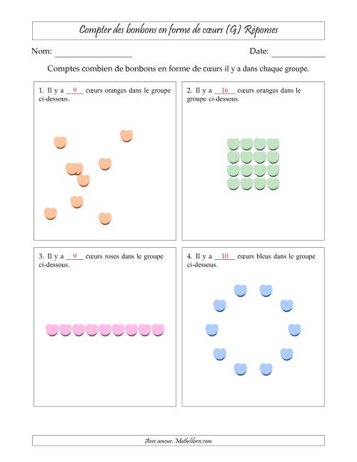 Compter des bonbons en forme de cœurs en dispositions variées (Version Facile) (G) page 2