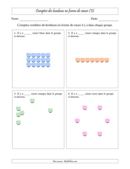 Compter des bonbons en forme de cœurs en dispositions variées (Version Facile) (I)