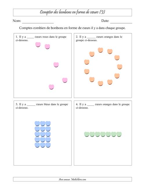 Compter des bonbons en forme de cœurs en dispositions variées (Version Facile) (J)
