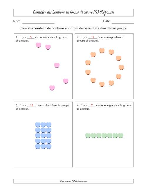 Compter des bonbons en forme de cœurs en dispositions variées (Version Facile) (J) page 2