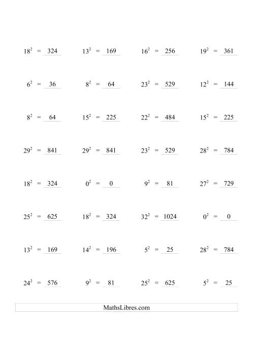 Nombres carrés jusqu'à 32 au carré (F) page 2