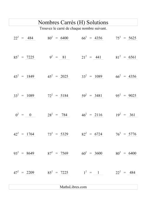 Nombres carrés jusqu'à 99 au carré (H) page 2
