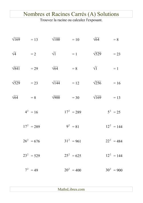 Nombres et racines carrés jusqu'à 32 au carré (A) page 2