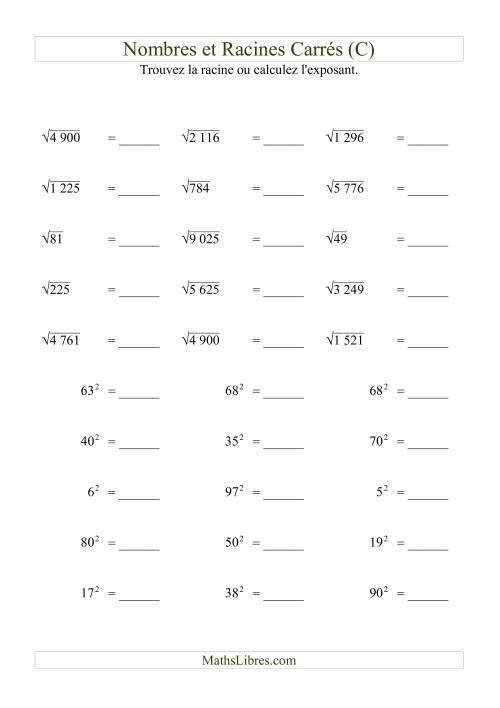 Nombres et racines carrés jusqu'à 99 au carré (C)