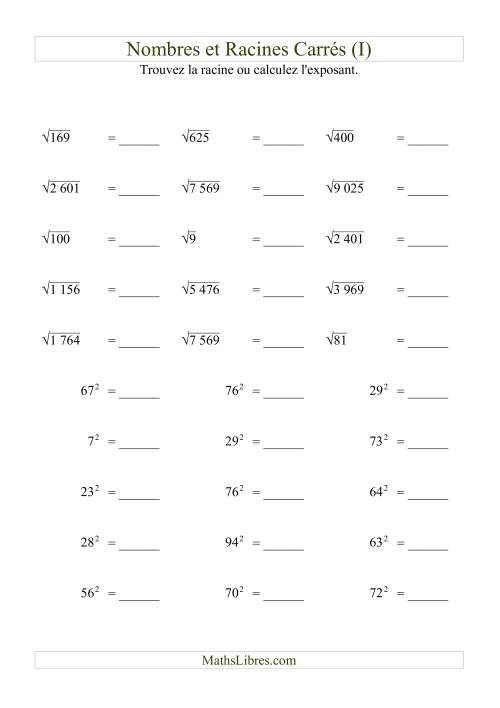 Nombres et racines carrés jusqu'à 99 au carré (I)