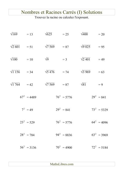 Nombres et racines carrés jusqu'à 99 au carré (I) page 2