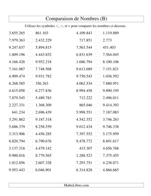 Comparaisons des chiffres jusqu'à 10.000.000 (version EU) (B)