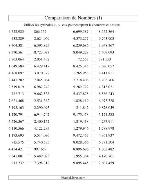 Comparaisons des chiffres jusqu'à 10.000.000 (version EU) (J)