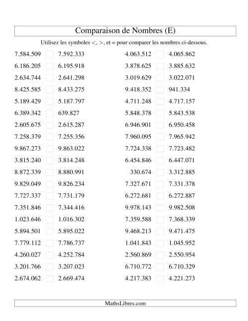 Comparaisons des chiffres jusqu'à 10.000.000 rapprochés (version EU) (E)