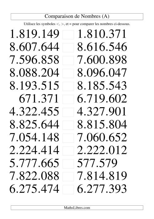 Comparaisons des chiffres jusqu'à 10.000.000 rapprochés (version EU) (Gros Caractères)