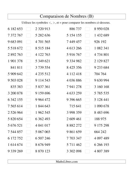 Comparaisons des chiffres jusqu'à 10 000 000 (version SI) (B)