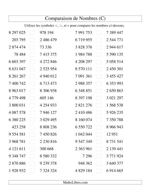 Comparaisons des chiffres jusqu'à 10 000 000 (version SI) (C)