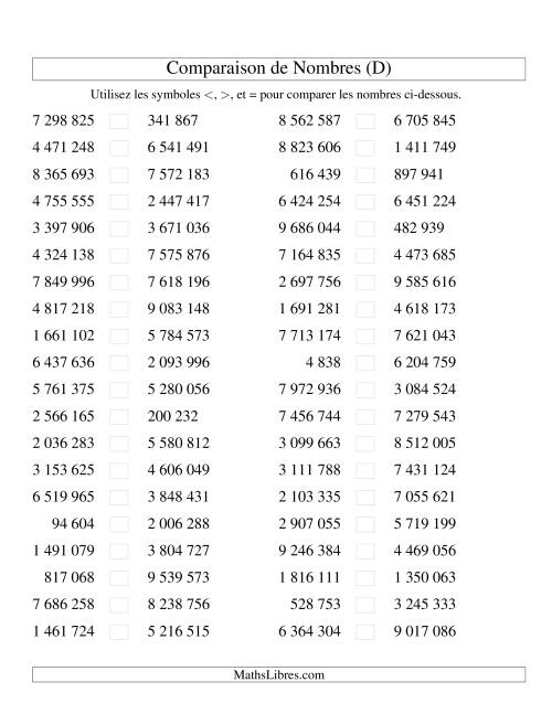 Comparaisons des chiffres jusqu'à 10 000 000 (version SI) (D)