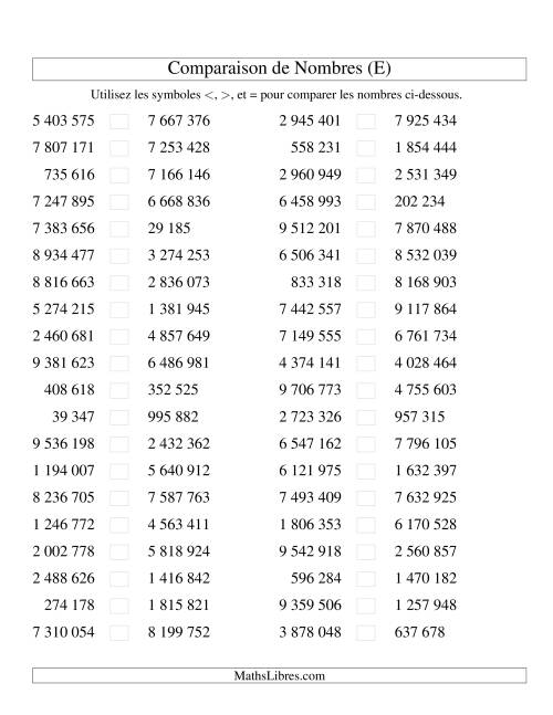 Comparaisons des chiffres jusqu'à 10 000 000 (version SI) (E)