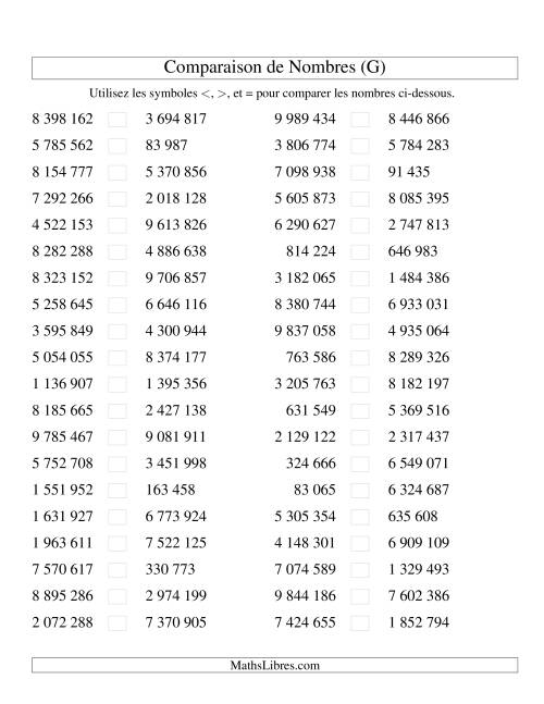 Comparaisons des chiffres jusqu'à 10 000 000 (version SI) (G)