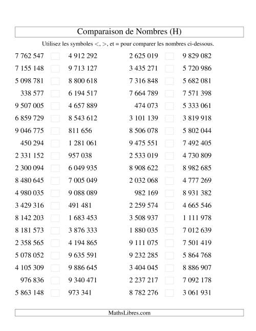 Comparaisons des chiffres jusqu'à 10 000 000 (version SI) (H)