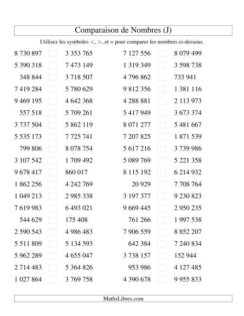 Comparaisons des chiffres jusqu'à 10 000 000 (version SI) (J)