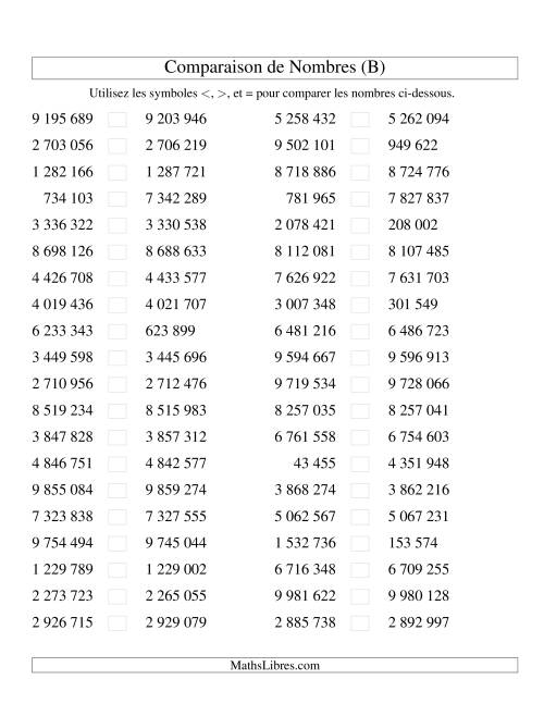 Comparaisons des chiffres jusqu'à 10 000 000 rapprochés (version SI) (B)