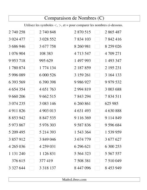 Comparaisons des chiffres jusqu'à 10 000 000 rapprochés (version SI) (C)