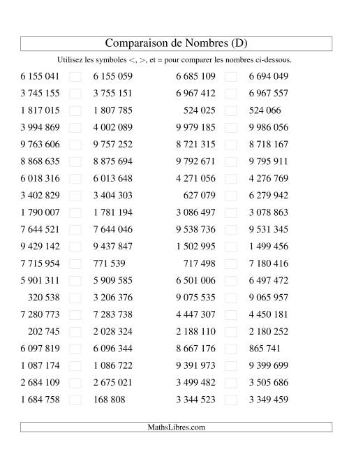 Comparaisons des chiffres jusqu'à 10 000 000 rapprochés (version SI) (D)