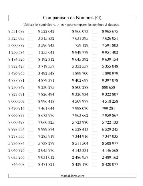 Comparaisons des chiffres jusqu'à 10 000 000 rapprochés (version SI) (G)