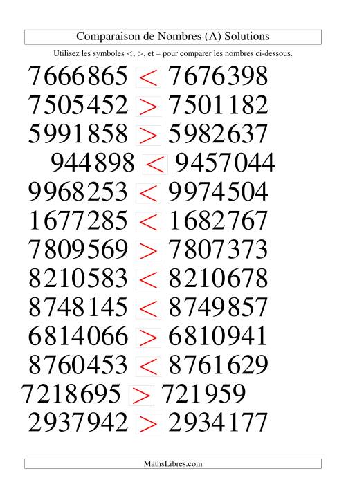 Comparaisons des chiffres jusqu'à 10 000 000 rapprochés (version SI) (Gros Caractères) page 2