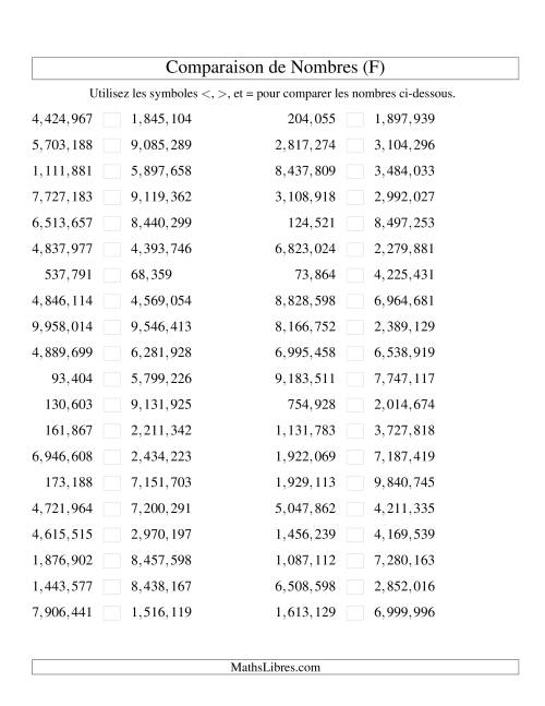 Comparaisons des chiffres jusqu'à 10,000,000 (version US) (F)