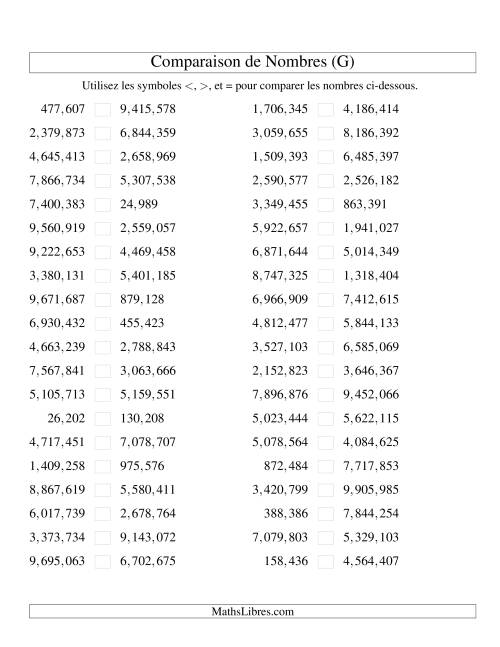 Comparaisons des chiffres jusqu'à 10,000,000 (version US) (G)