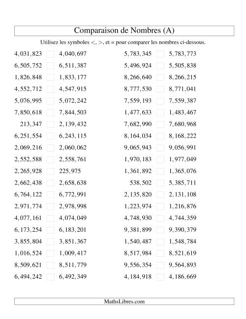 Comparaisons des chiffres jusqu'à 10,000,000 rapprochés (version US) (A)