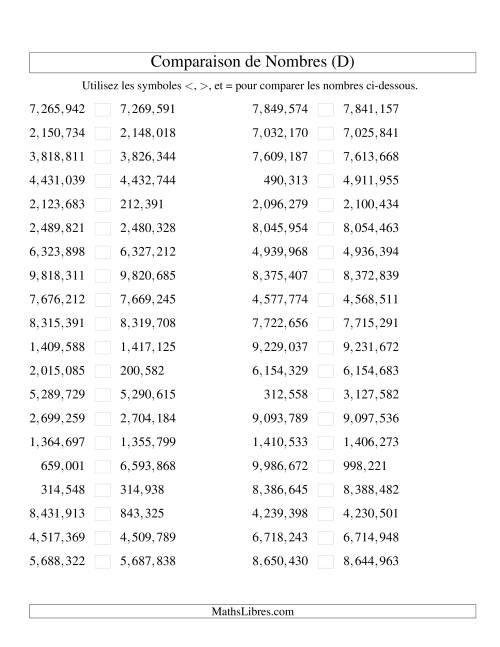 Comparaisons des chiffres jusqu'à 10,000,000 rapprochés (version US) (D)