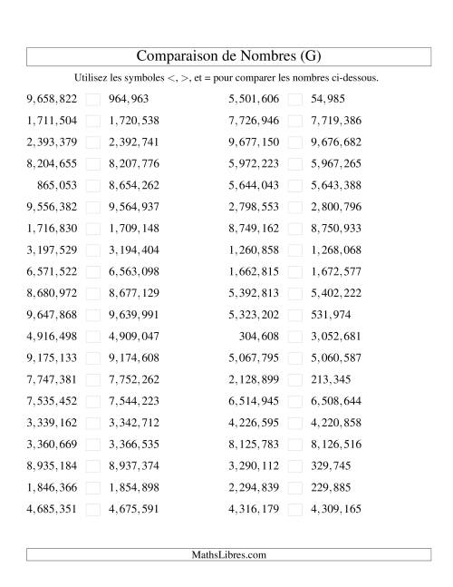 Comparaisons des chiffres jusqu'à 10,000,000 rapprochés (version US) (G)