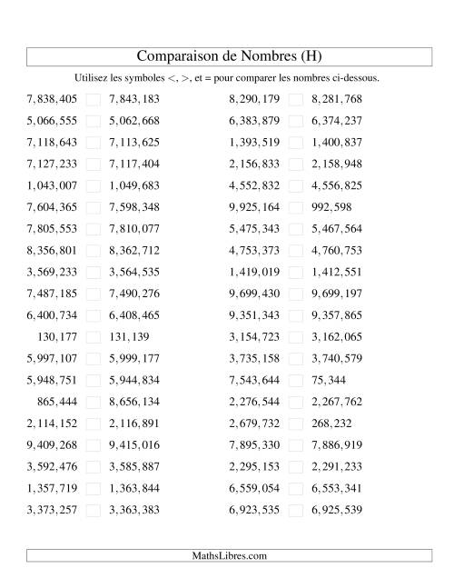 Comparaisons des chiffres jusqu'à 10,000,000 rapprochés (version US) (H)