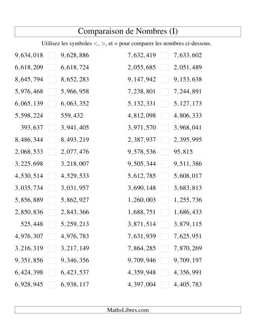 Comparaisons des chiffres jusqu'à 10,000,000 rapprochés (version US) (I)