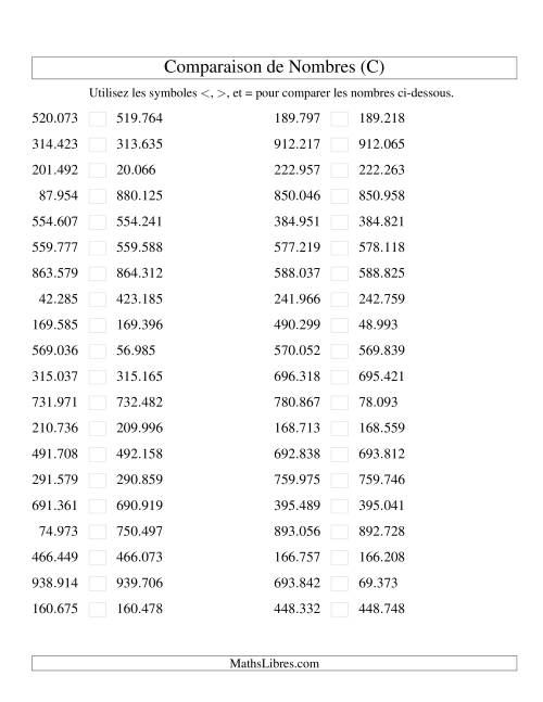 Comparaisons des chiffres jusqu'à 1.000.000 rapprochés (version EU) (C)