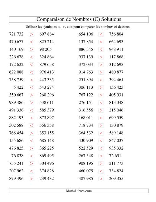 Comparaisons des chiffres jusqu'à 1 000 000 (version SI) (C) page 2