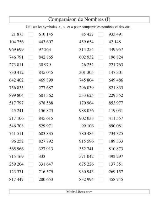 Comparaisons des chiffres jusqu'à 1 000 000 (version SI) (I)