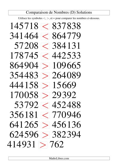 Comparaisons des chiffres jusqu'à 1 000 000 (version SI) (D) page 2