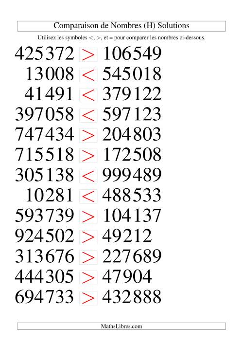 Comparaisons des chiffres jusqu'à 1 000 000 (version SI) (H) page 2