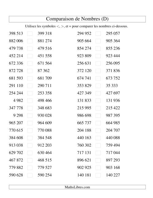 Comparaisons des chiffres jusqu'à 1 000 000 rapprochés (version SI) (D)