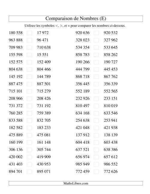 Comparaisons des chiffres jusqu'à 1 000 000 rapprochés (version SI) (E)