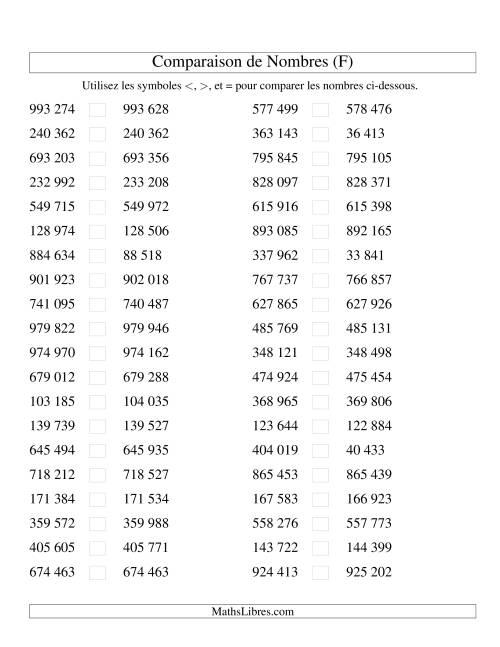 Comparaisons des chiffres jusqu'à 1 000 000 rapprochés (version SI) (F)